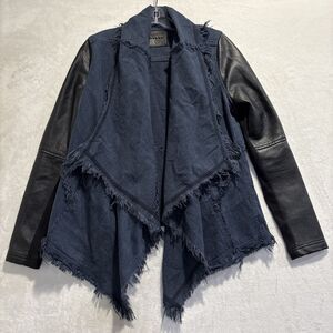 BlankNYC Drape Front Mixed Media Denim Vegan Leather Fringe Jacket Size Medium